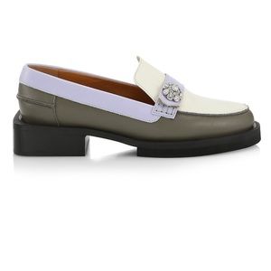 Ganni Jewel-Embellished Colorblock Leather Loafers